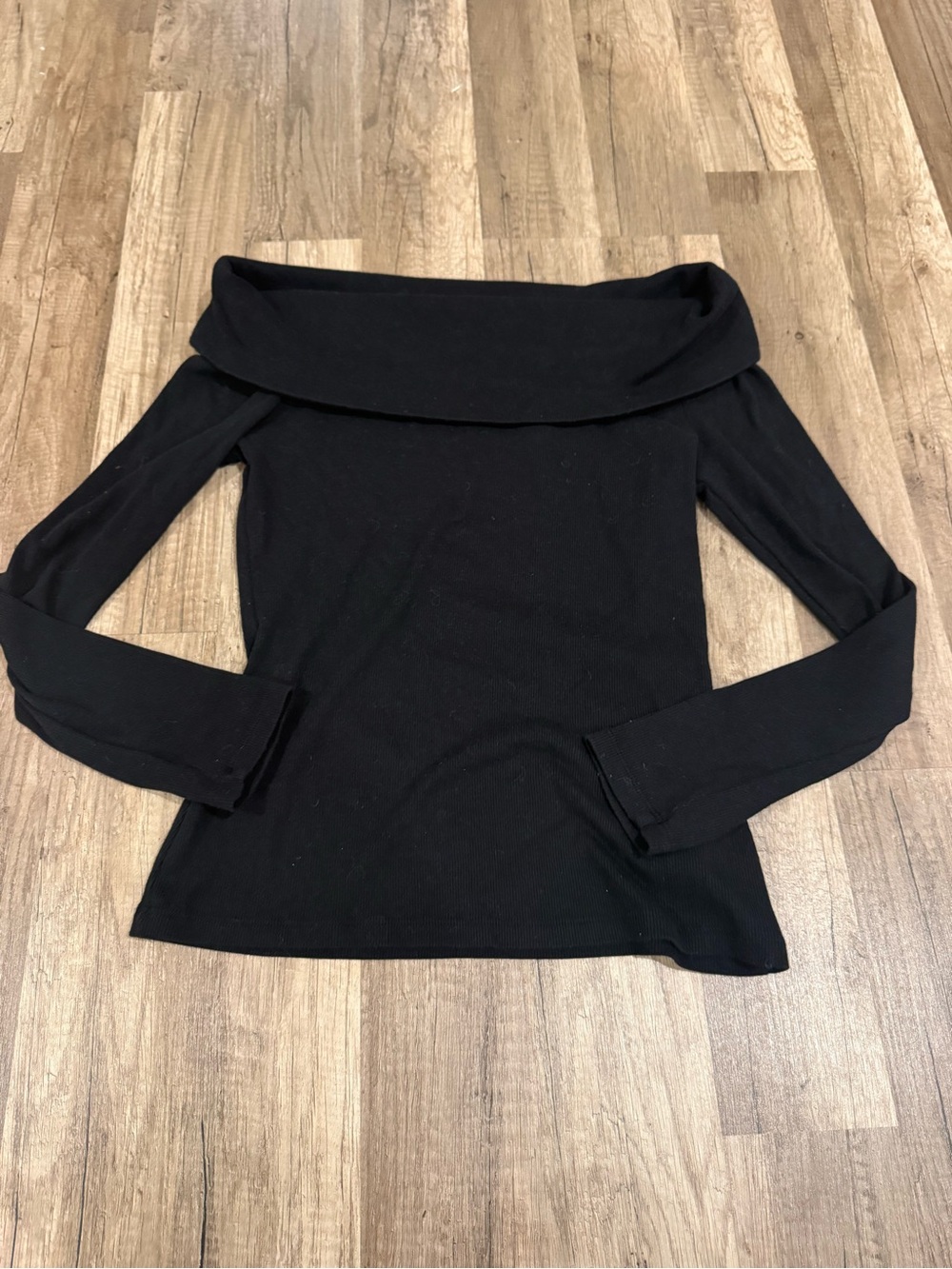 Off-Shoulder Black Women's Ribbed Long Sleeve